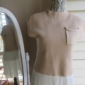 Sweater Vest Knit Sleeveless Jumpers Pullover Beige M Women's